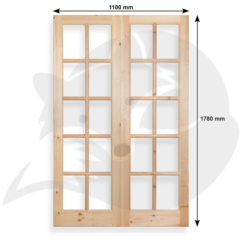 Georgian 10 Pane Summerhouse Double Doors in Redwood Pine